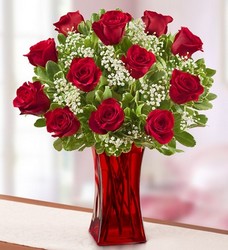 Blooming Love <br>Premium Red Roses<br> in Red Vase Davis Floral Clayton Indiana from Davis Floral